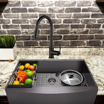 All-in-one 30"" L x 20"" W Farmhouse Kitchen Sink with Faucet -  AKDY, KS0515-KF9