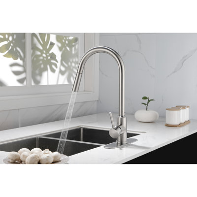 Robinet de cuisine en nickel brossé rétractable - fabrication en acier inoxydable, buse pivotante à 360 ° pour un débit d'eau uniforme, contrôle facile par une seule poignée, acier à surface corrosive, écoulement rotatif en douceur,