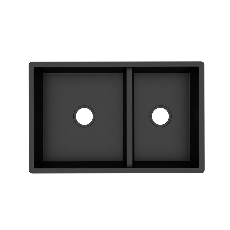 NativeStone® Concrete 33" L x 21" W Double Basin Farmhouse/Apron Kitchen Sink, Charcoal