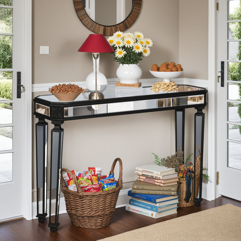 Console miroir antique avec rangement ouvert