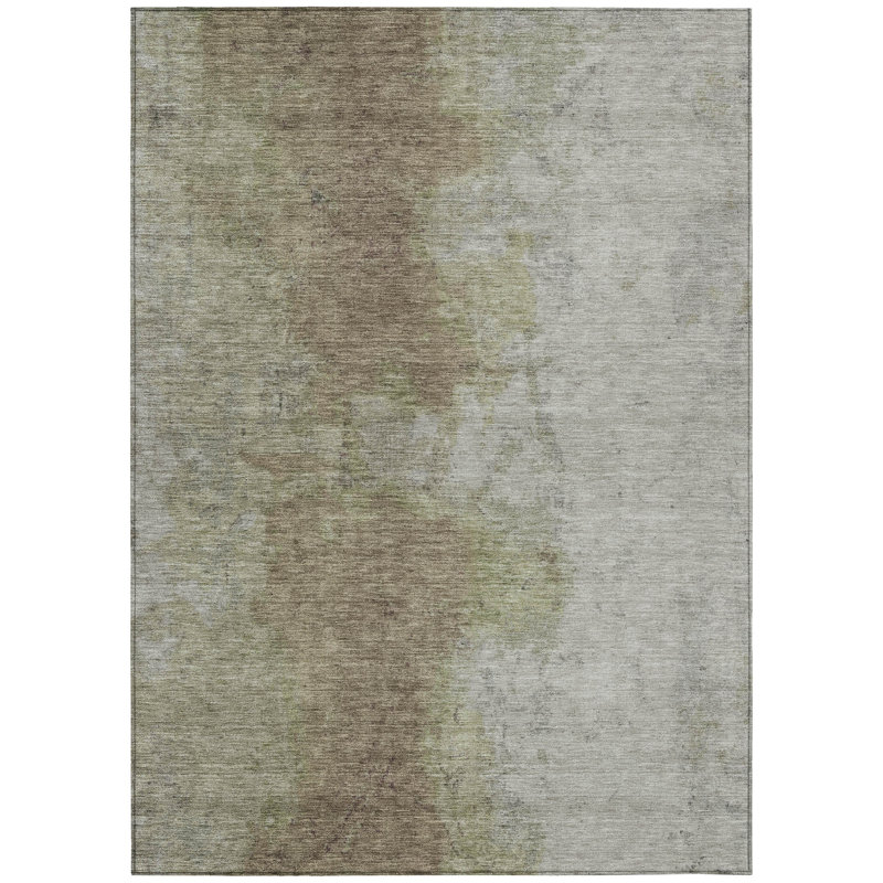 Machine Washable Indoor/Outdoor Xhevrie Taupe Rug, Rectangle 2'6" x 3'10"