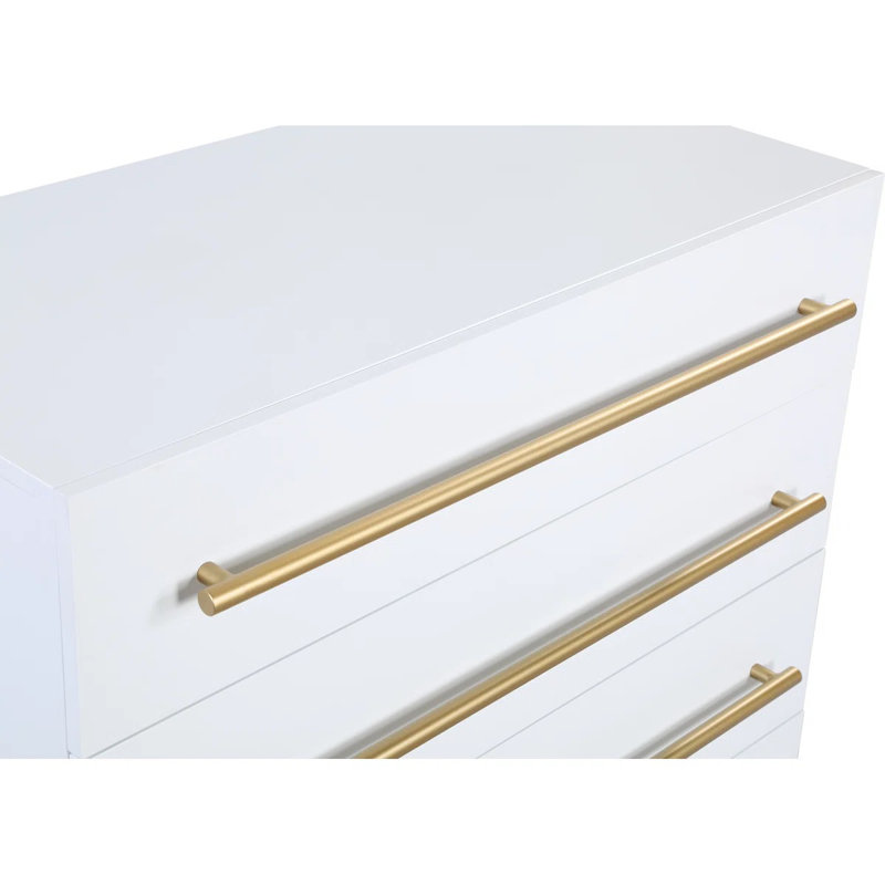 Commode contemporaine à 5 tiroirs avec détails dorés, commode 1 pièce pour chambre à coucher, unité de rangement en bois, noir