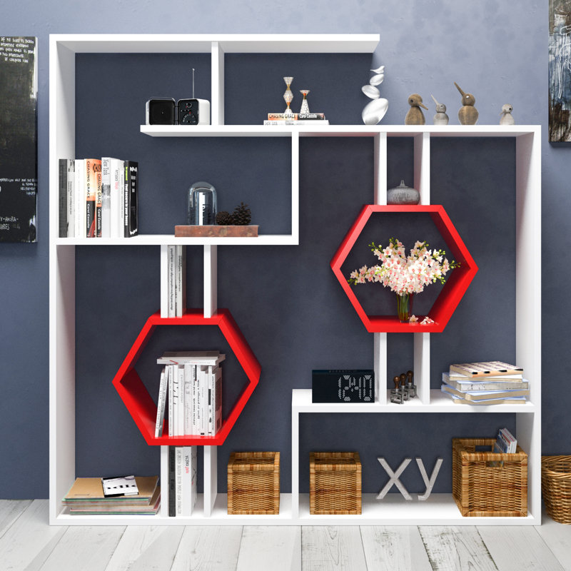 Swenson 134cm H x 134cm W Bookcase, White/Red