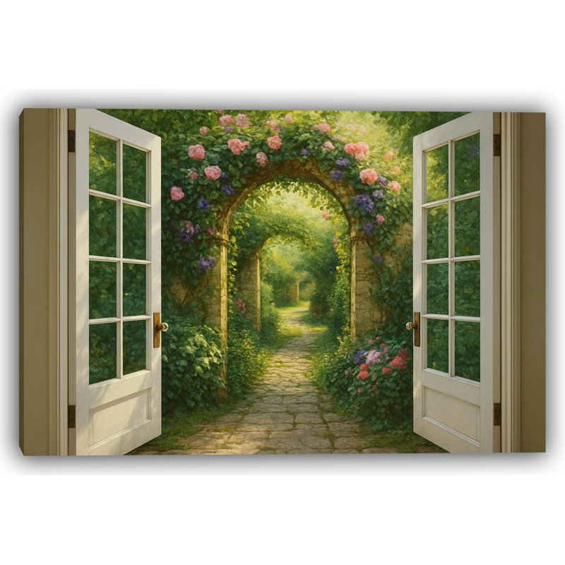 «Rose Archway - Path Through Blooming Garden», art mural