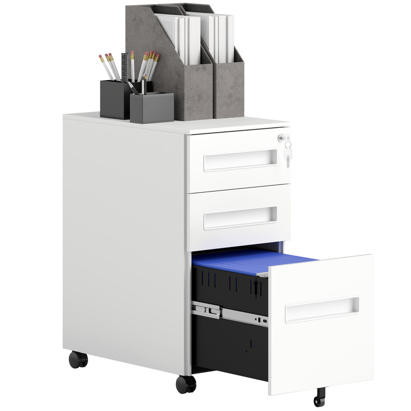 30cm Wide Mobile Steel File Cabinet, White