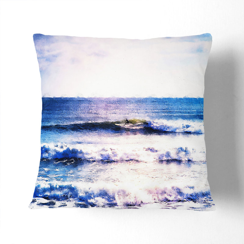Surfing in Rhode Island Painting Cushion with Filling, 55cm H x 55cm W x 20cm D, Black