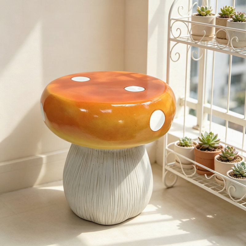 Statue tabouret Mushroom, tabouret de jardin extérieur en résine, tabouret surdimensionné à base de forêt 13,8 pouces, tabouret d'intérieur Courtyard