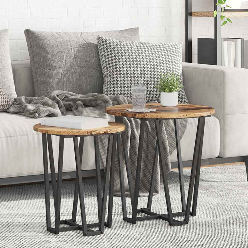  Side Table Set 2 Pcs Old Wood And Black 50 X 50 X 50.5 Cm, Old Wood