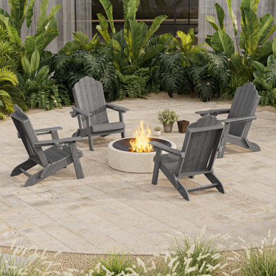 Classic Folding Adirondack Chair, HDPE Adirondack Chair with Ergonomic Design & Cup Holder for Patio and Fire Pit