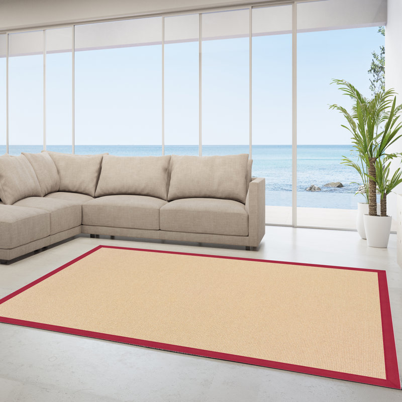 Nannette Handmade Light Beige Berber with Red Cotton Border Made in the USA Area Rug, Rectangle 8'9" x 12'