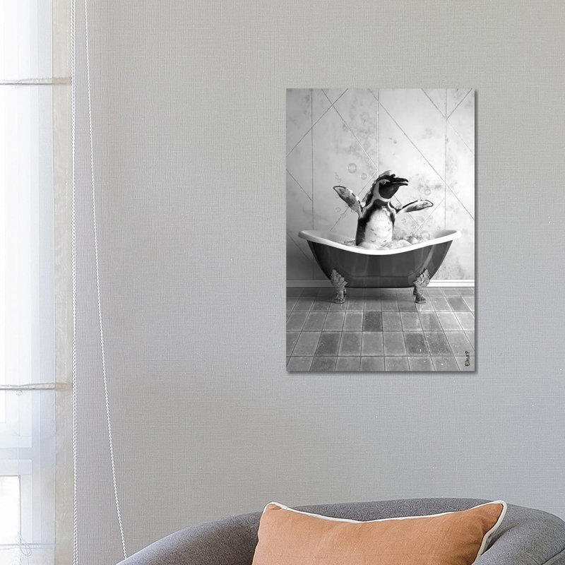 Penguin In Tub by Jauffrey Philippe - No Frame Gallery-Wrapped Canvas Giclée on Canvas, 66.04 cm H x 45.72 cm W