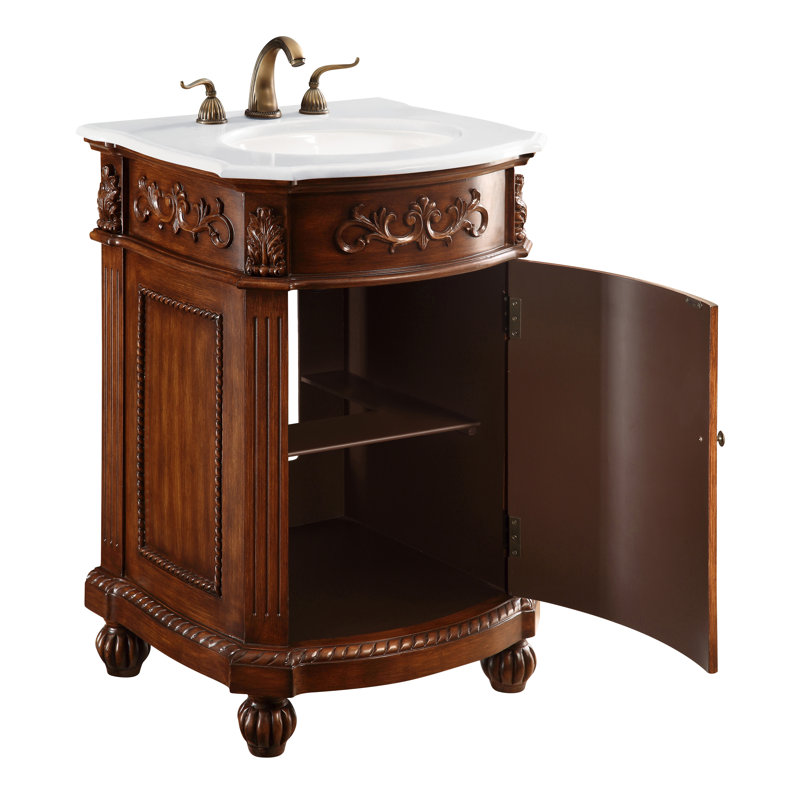 Lunette 24 " W Freestanding Standard Free Standing 1 Single Vanity Bathroom Vanity With Engineered Marble Top, Ivory White