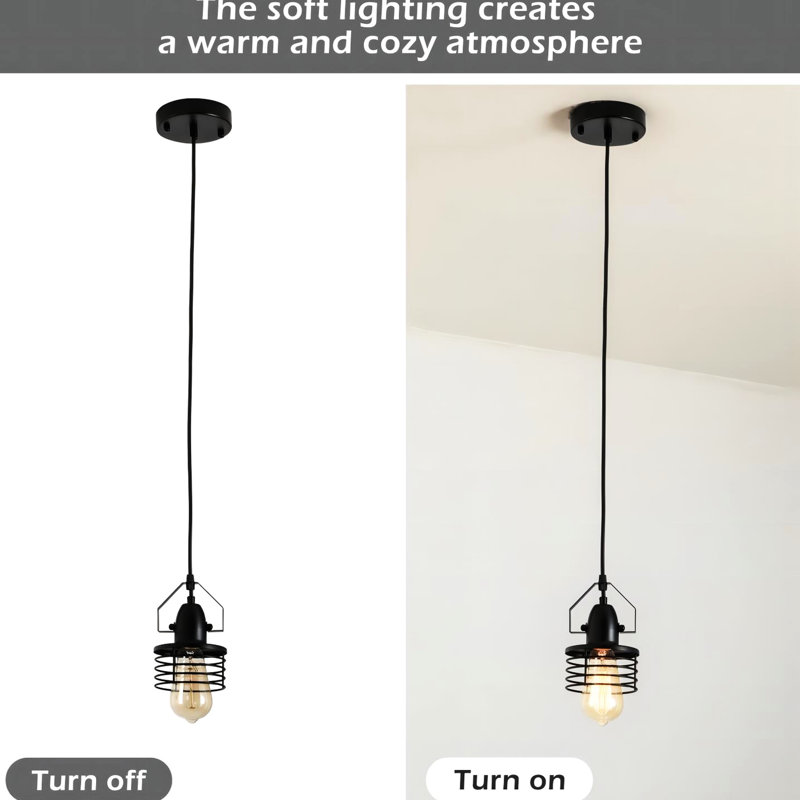 Luminaire industriel à cage métallique - Ampoule E26 rétro réglable à intensité variable illuminant votre chambre à coucher salon avec une touche de style noir mat classique