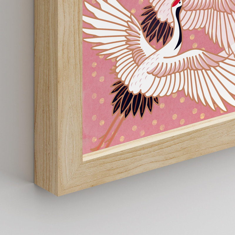 «Crane Bird» à motif d'animaux à pois roses, impression sur papier, 4 pièces, Naturel, H 11 po x l 14 po
