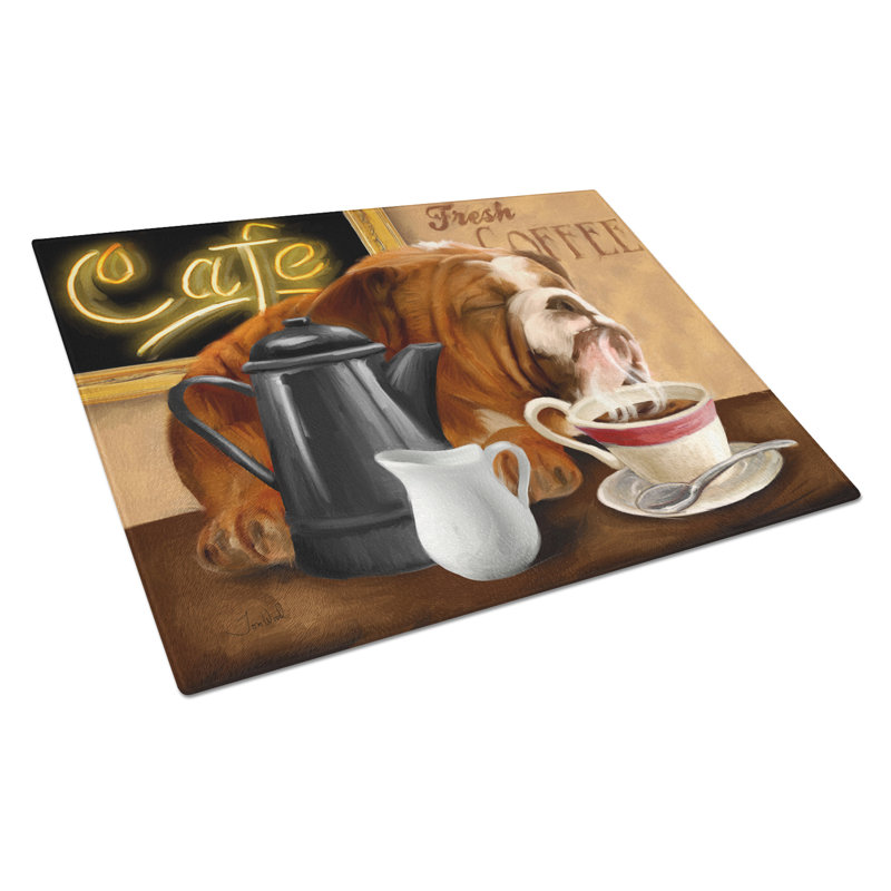 English Bulldog Morning Coffee Glass Cutting Board