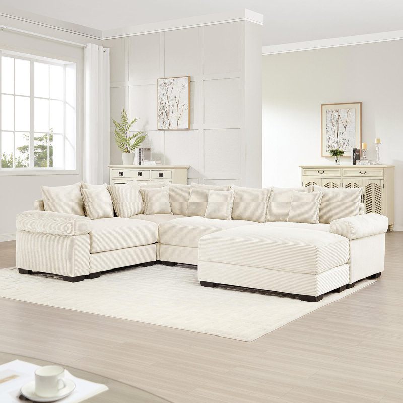 Canapé modulaire surdimensionné surdimensionné en nuage, canapé modulaire convertible, accoudoirs très épais avec repose-pieds, tissu en velours côtelé de qualité supérieure, conception ergonomique, assemblage facile, pour la chambre à coucher du salon