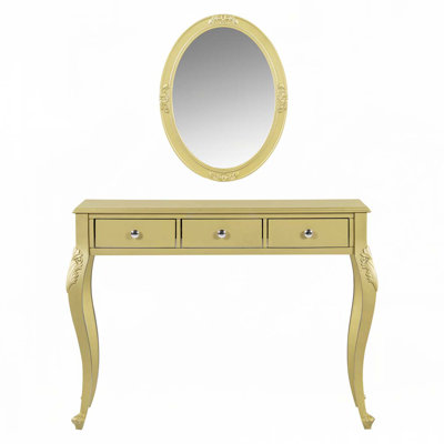Yusuf Makeup Vanity with Carved Oval Mirror & Jewellery Storage
