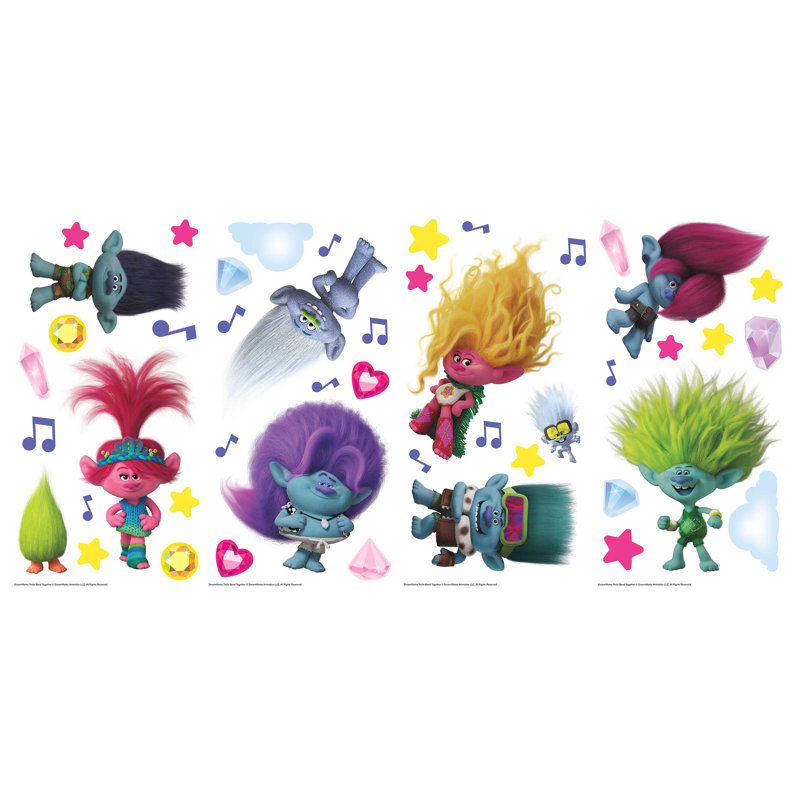 Décalcomanie murale Trolls 3 Band Together with Glitter