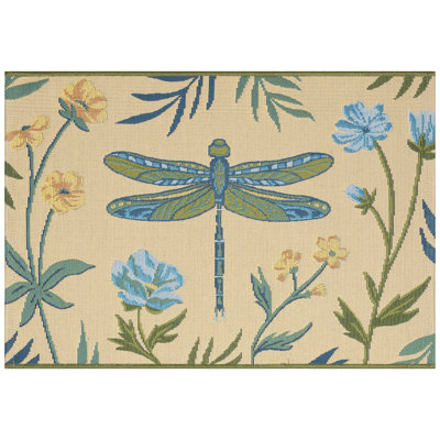 Tapis d'intérieur / extérieur à motif floral libellule Bay Isle Home ™ Asenet