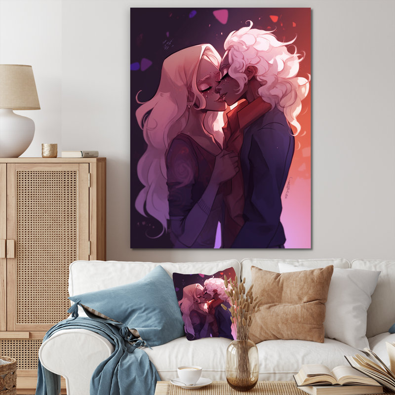 «Young Love» Couple, Kissing I, sur toile, Toile tendue, H 20 po x l 12 po x P 1 po