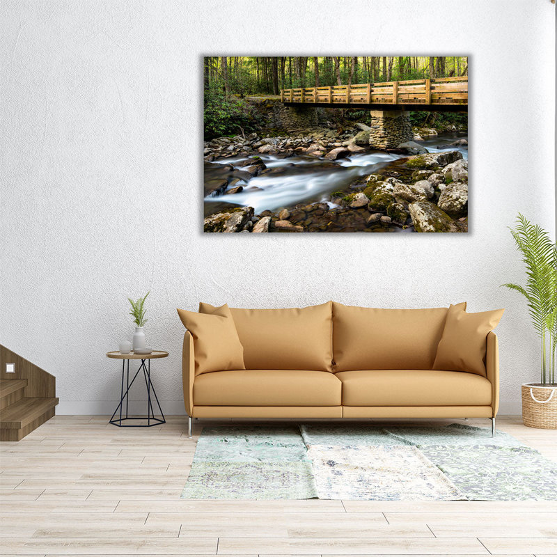 Pont et cascade I - reproduction d'art sur toile, H 20 po x l 30 po