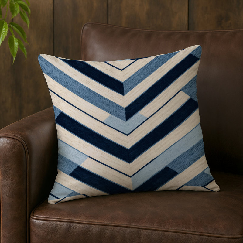 Coussin d'intérieur et d'extérieur, Carré 16 po, Rayures ivoire bleu marine