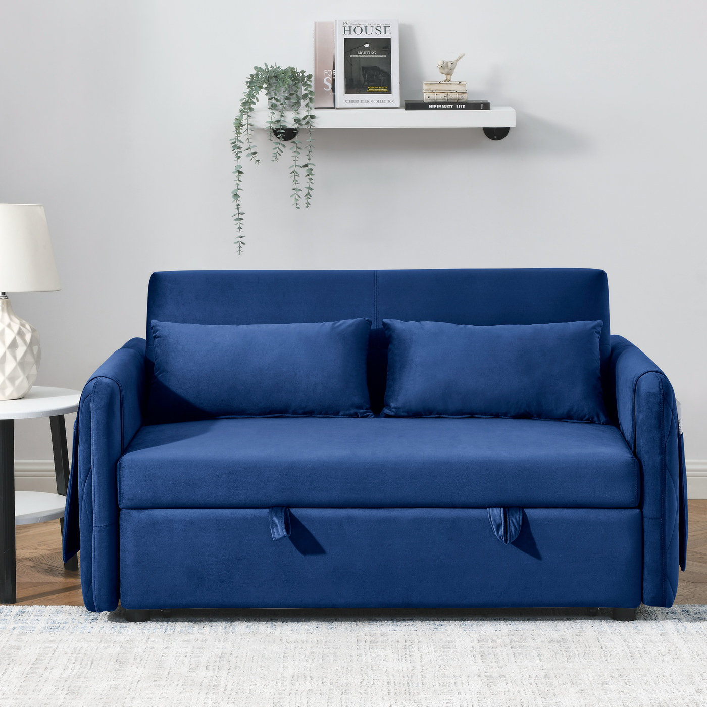 GZMWON Convertible Sofa Bed with 2 Detachable Arm Pockets, Upholstered