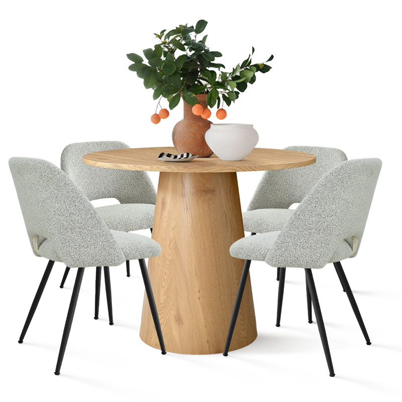 Caetano 4-Person Solid and Pedestal Dining Set, Gray, Natural