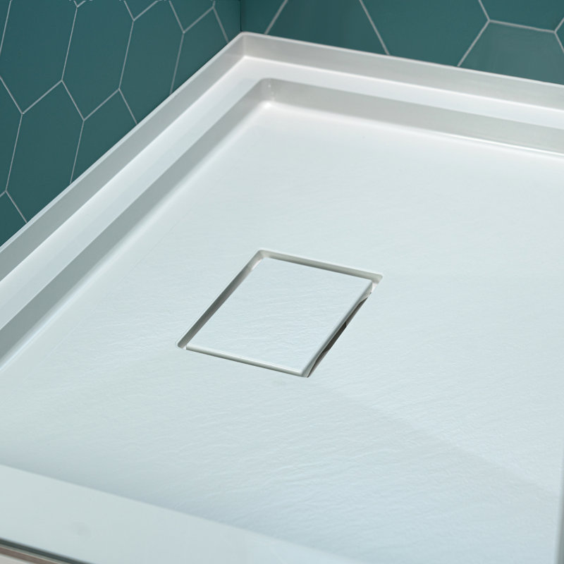 WOODBRIDGE 60 In. X 34 In. Solid Surface Shower Pan Base In White, Alcove Installation With Drain Options, Slip-Resistant & Mold-Resistant
