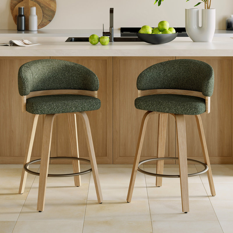 Tabouret de comptoir pivotant 26 po avec structure en bois, Siège vert / structure en chêne, Counter Stool (26” Seat Height)