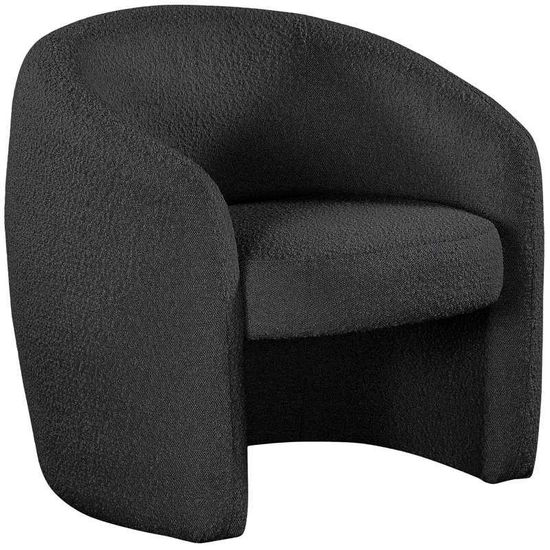 Acadia Upholstered Barrel Chair, Black Boucle Fabric