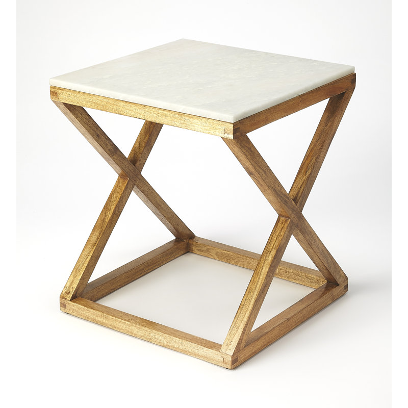 Braylon Marble & Wood End Table, White/Natural