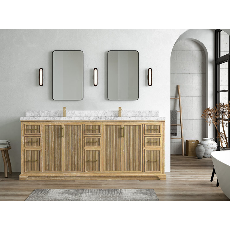Boonton 84'' Double Bathroom Vanity with Marble Top, White Marble