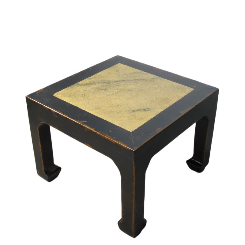 Asian Classic Marble End Table, Distressed Black, Tan, 18" H x 24" W x 24" D