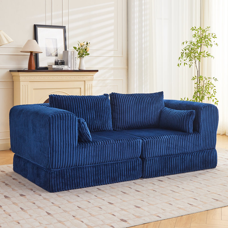 80” Compression Folding Convertible Sleeper Sofa Bed, Blue