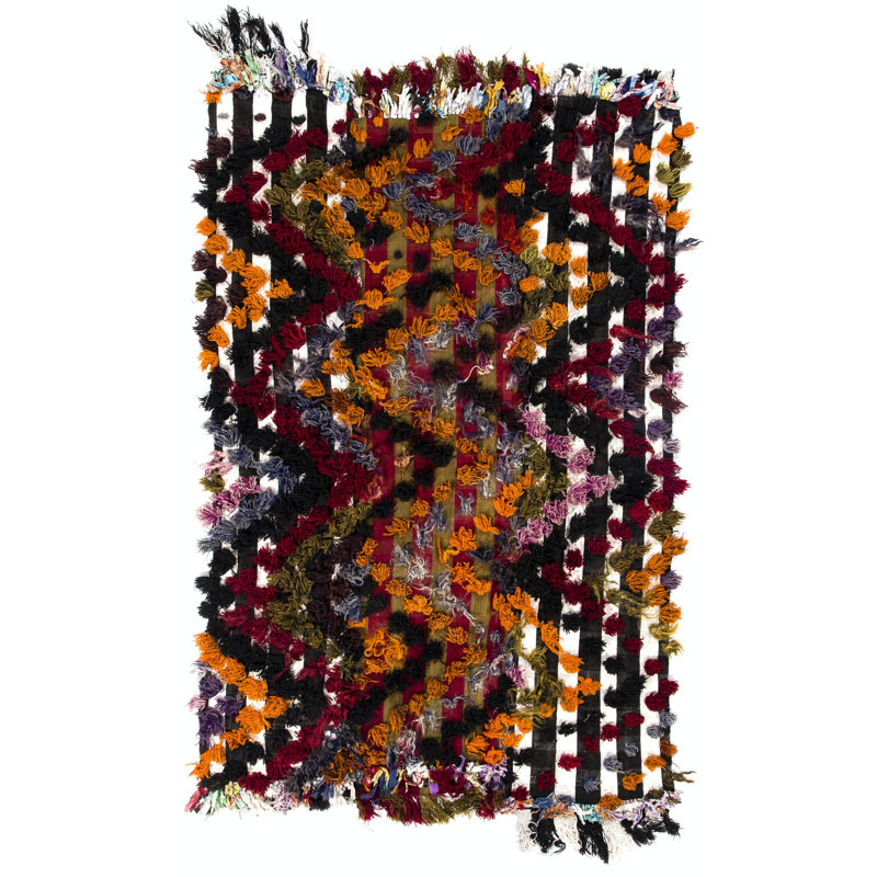 Kilim rétro avec pompons en laine. Tapis tissé à plat. Housse de plancher et de lit, suspension murale.