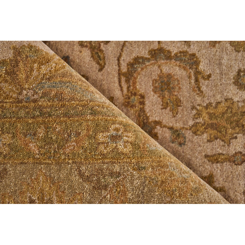 Ivory and Brown Hand-Knotted Wool Floral Area Rug