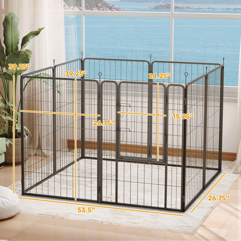 Enclos d'exercice 39 pouces, clôture pour animaux 8 panneaux en métal pour chiens de taille moyenne et grande