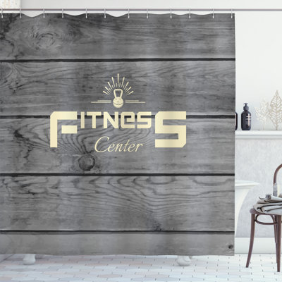 Ambesonne Fitness Shower Curtain Club Wood Planks Pale Yellow Black Grey