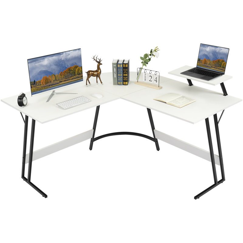 Lacey L-Shaped Metal Base Computer Desk, White/Black