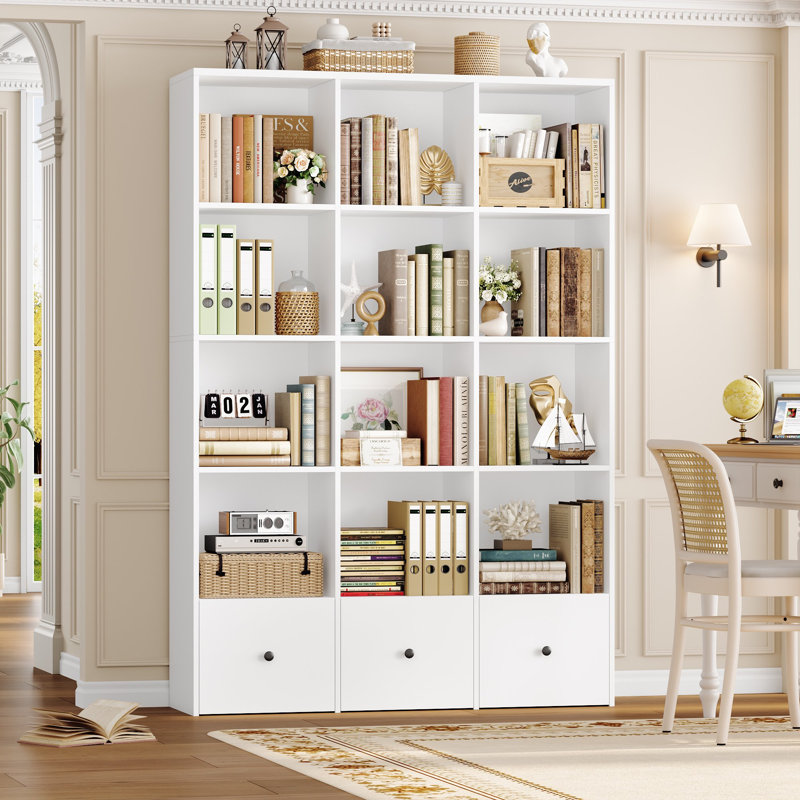 📚 5-Tier Modern Bookcase with Extra-High Shelves & Hidden Drawers - Tall Freestanding Bookshelf for Living Room, Home Office, Study - Sturdy Engineered Wood Storage Organizer