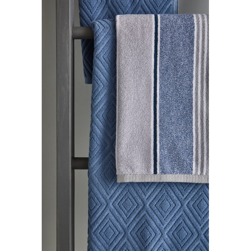 Textured Stripe 2 Piece Bath Towel Set, Blue