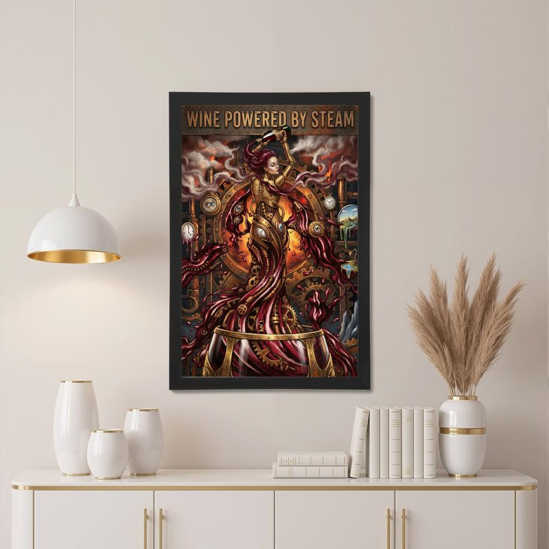 «Steampunk Wine Propulsé par Steam Woman», reproduction d'art sur toile tendue sur toile, ensemble de 1, H 30 po x l 20 po