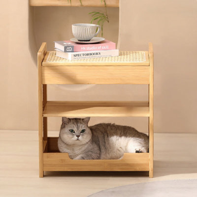 Natural Bamboo Solid Wood Cat House End Table