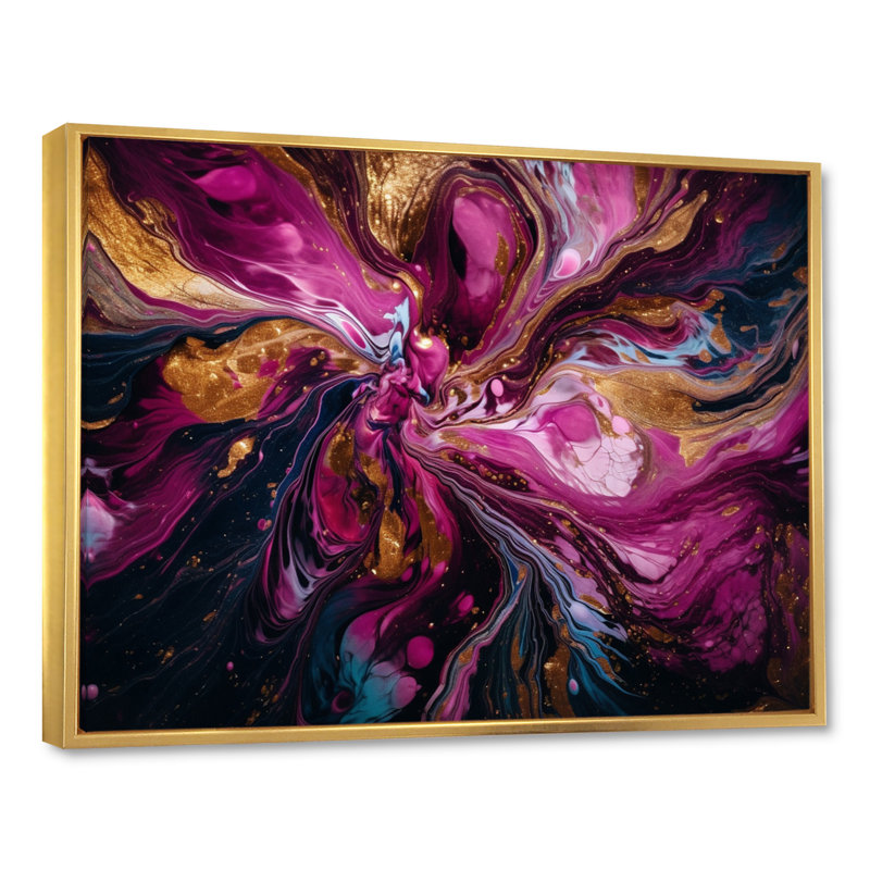 Art sur toile, "L'essence de la fluidité II", H 16 po x l 32 po x P 1 po, Cadre flottant doré