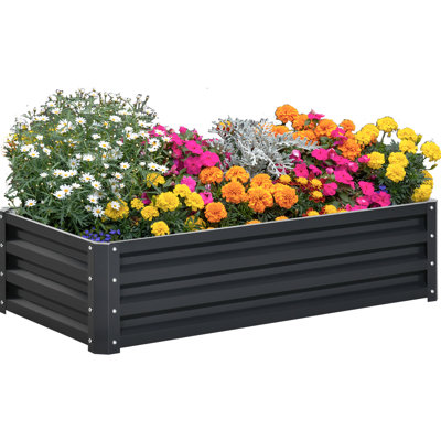 Galvanized Raised Garden Box Plot, 46.11" X 23.5" 12", Gray, For Vegetables, Flowers, Plants, Herbs - Robust Construction Planting Platform, 4' 2' 1', Steel, Veggies, Plants & Build