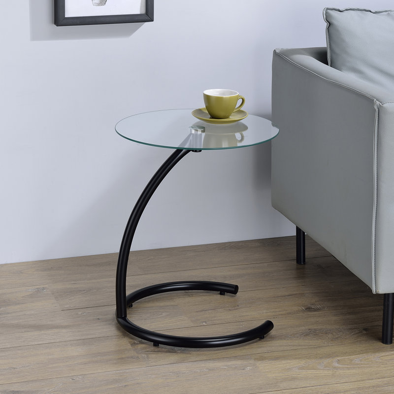 Modern Round End Table / C Table with Tempered Glass Top – Metal Frame Accent Side Table for Living Room, Bedroom, Office, Sofa