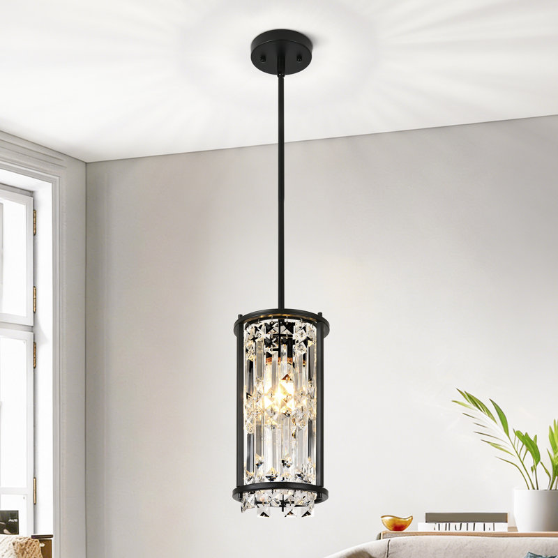 Luminaire suspendu en cristal 1 lumière Levona, Noir mat