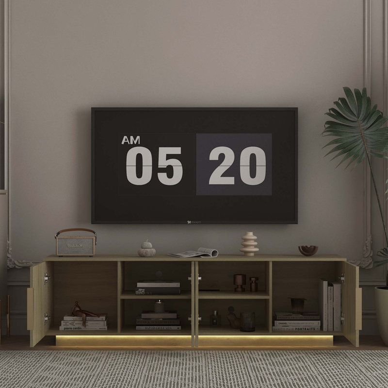Modern TV Stand with 16-Color LED Lighting and Spacious Storage