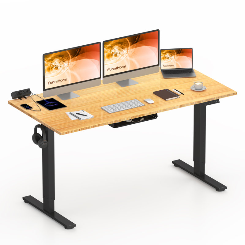 Bureau debout à hauteur ajustable Eric, bureau 100% bambou, Noir, H 45,7 po x l 60 po x P 30 po